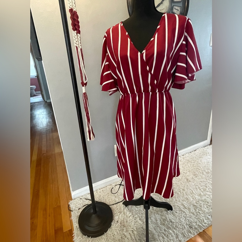 Burgundy and white stripped summer dress